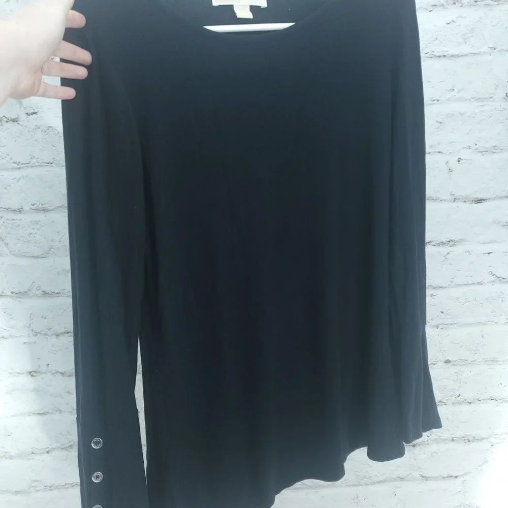 Michael Kors Womens Black Knitted Long Sleeve Pullover Ribbed Blouse Top Size S